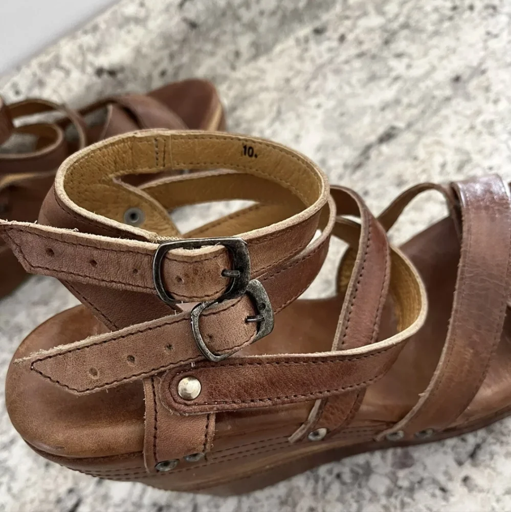 SOLD Bed Stu Juliana Tan Rustic Genuine Leather Strappy Sandals Sz 10 - Picture 10 of 14
